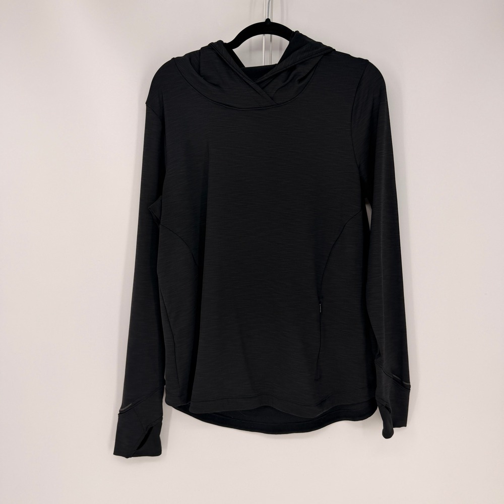 Athleta Hoodie Womens L Black Space Dye Tulip Back Thumbhole Pullover Gorpcore
